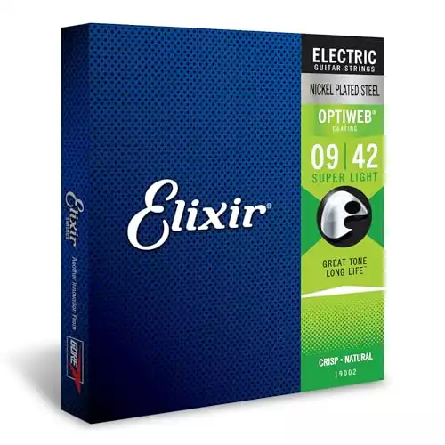 Elixir Strings 19002 Electric Guitar With Optiweb Coating, Super Light (.009-.042)