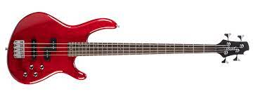 A red bass guitar.