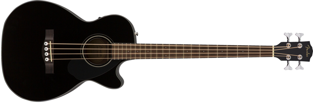 A black bass guitar.