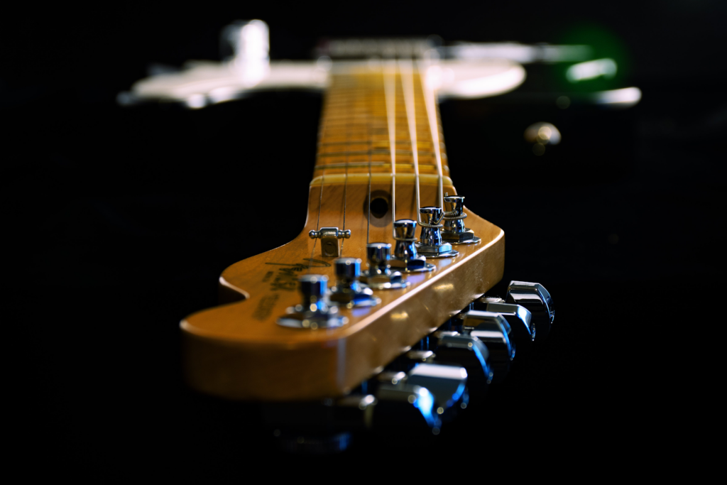 Close up of guitar headstock.