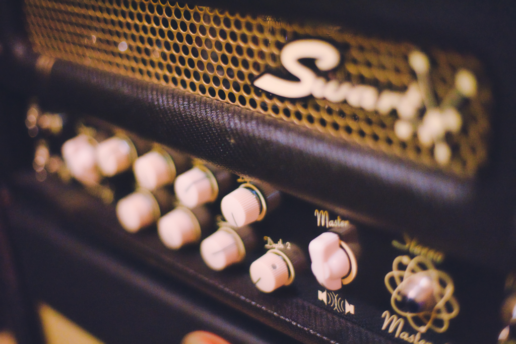 Close up image of a Swan amp.