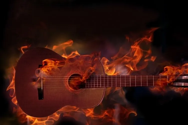 A guitar on fire.